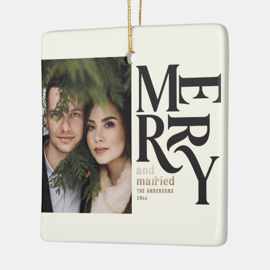 ヴィンテージメリーと結婚したクリスマス結婚写真 セラミックオーナメント (左)