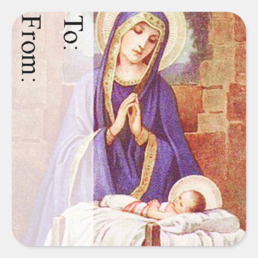 ヴィンテージメリーイエズスクリスマスプレゼントラベル スクエアシール (正面)