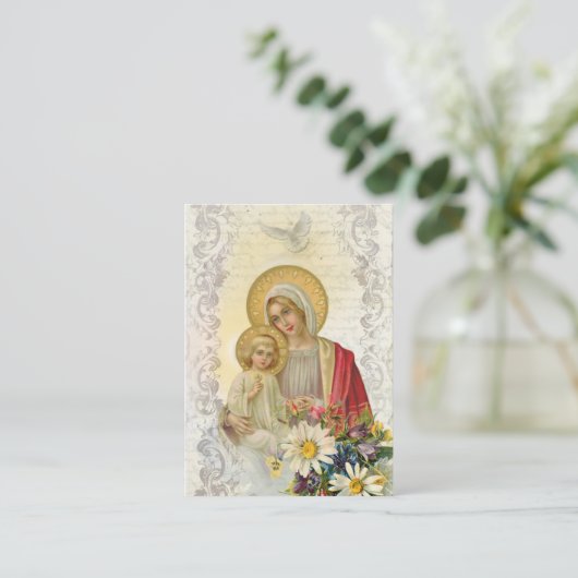 ヴィンテージメリーイエズメモリアレ祈りの言葉ホリーカード プレイスカード (スタンド正面)