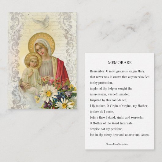 ヴィンテージメリーイエズメモリアレ祈りの言葉ホリーカード プレイスカード (正面/裏面)