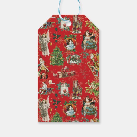 ヴィンテージメリークリスマスお祭り赤い家族名 ギフトタグ (裏面)