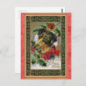 ヴィンテージメリークリスマスかわいい犬 ポストカード (正面/裏面)