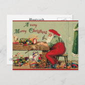ヴィンテージメリークリスマスとサンタのワークショップ シーズンポストカード (正面/裏面)