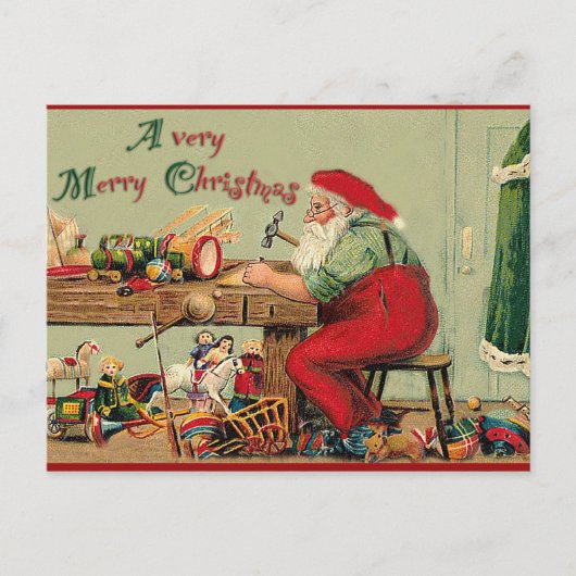 ヴィンテージメリークリスマスとサンタのワークショップ シーズンポストカード (正面)