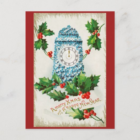 ヴィンテージメリークリスマスと新年おめでとう ポストカード (正面)