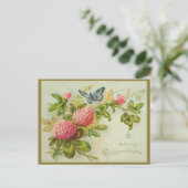 ヴィンテージメリークリスマスと蝶と花 ポストカード (スタンド正面)