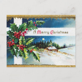 ヴィンテージメリークリスマスと金ゴールドグリッター ポストカード