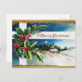 ヴィンテージメリークリスマスと金ゴールドグリッター ポストカード (正面/裏面)