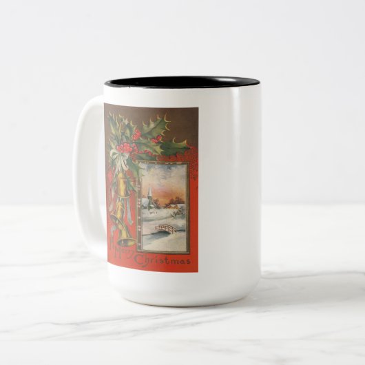 ヴィンテージメリークリスマスと鐘 ツートーンマグカップ (正面左)