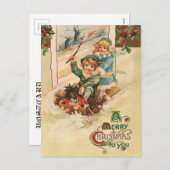ヴィンテージメリークリスマスの子どもたち シーズンポストカード (正面/裏面)
