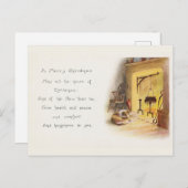 ヴィンテージメリークリスマスの詩の犬と暖炉 シーズンポストカード (正面/裏面)