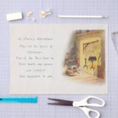 ヴィンテージメリークリスマスの詩の犬と暖炉 薄葉紙 (クラフト)