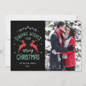 ヴィンテージメリークリスマスの飾り付けトナカイの写真 カード (正面)