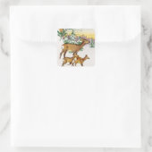 ヴィンテージメリークリスマスの鹿と雪の家 スクエアシール (バッグ)