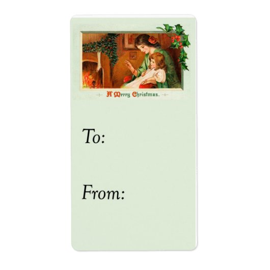 ヴィンテージメリークリスマスアットザ暖炉ギフトラベル ラベル (正面)