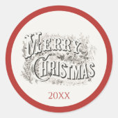 ヴィンテージメリークリスマスイラストレーション年 ラウンドシール (正面)