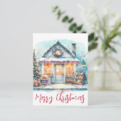 ヴィンテージメリークリスマスウィンターシーンタイポグラフィ ポストカード (スタンド正面)