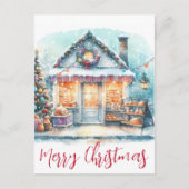 ヴィンテージメリークリスマスウィンターシーンタイポグラフィ ポストカード (正面)