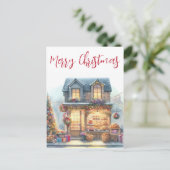 ヴィンテージメリークリスマスウィンターシーンタイポグラフィ ポストカード (スタンド正面)