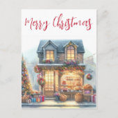 ヴィンテージメリークリスマスウィンターシーンタイポグラフィ ポストカード (正面)