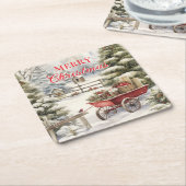 ヴィンテージメリークリスマスウィンターフォレスト スクエアペーパーコースター (アングル)