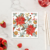 ヴィンテージメリークリスマスウォーターカラーレッドポインセチア スタンダードカクテルナプキン (インサイチュ)