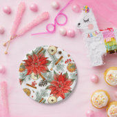 ヴィンテージメリークリスマスウォーターカラーレッドポインセチア ペーパープレート (パーティー)