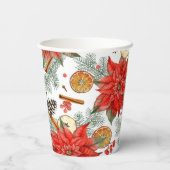 ヴィンテージメリークリスマスウォーターカラーレッドポインセチア 紙コップ (裏面)