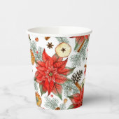 ヴィンテージメリークリスマスウォーターカラーレッドポインセチア 紙コップ (左)