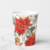 ヴィンテージメリークリスマスウォーターカラーレッドポインセチア 紙コップ (右)