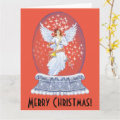 ヴィンテージメリークリスマスエンジェルきらめくスグローブ カード (黄色い花)