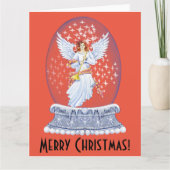 ヴィンテージメリークリスマスエンジェルきらめくスグローブ カード (正面)