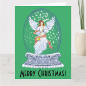 ヴィンテージメリークリスマスエンジェルきらめくスグローブ カード (正面)