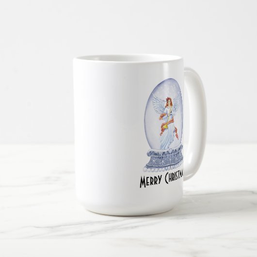 ヴィンテージメリークリスマスエンジェルきらめくスグローブ コーヒーマグカップ (正面右)