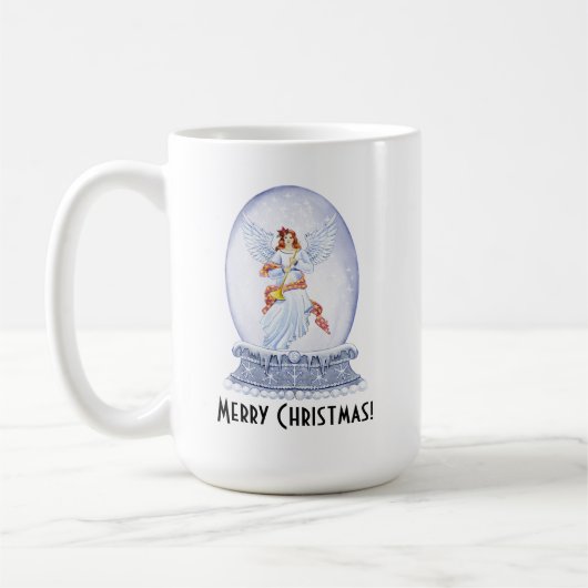 ヴィンテージメリークリスマスエンジェルきらめくスグローブ コーヒーマグカップ (左)