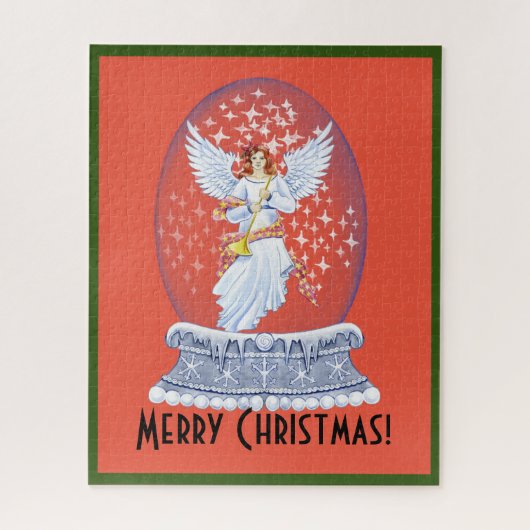 ヴィンテージメリークリスマスエンジェルきらめくスグローブ ジグソーパズル (縦)