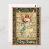 ヴィンテージメリークリスマスエンジェル音楽 ポストカード (正面/裏面)