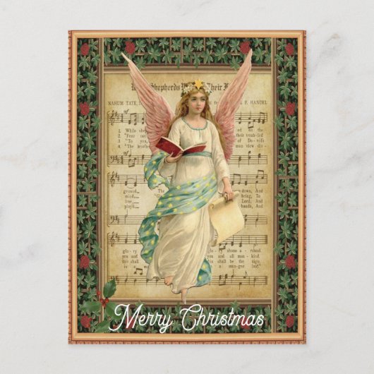 ヴィンテージメリークリスマスエンジェル音楽 ポストカード (正面)