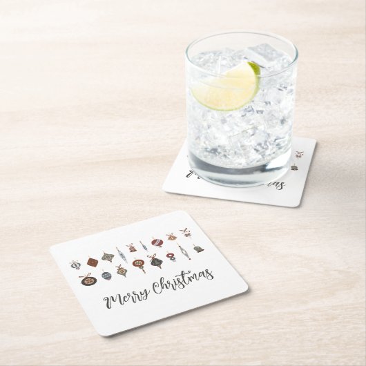ヴィンテージメリークリスマスオーナメント スクエアペーパーコースター (インサイチュ)