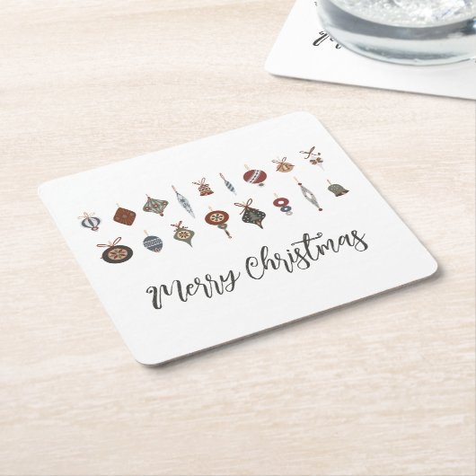 ヴィンテージメリークリスマスオーナメント スクエアペーパーコースター (アングル)