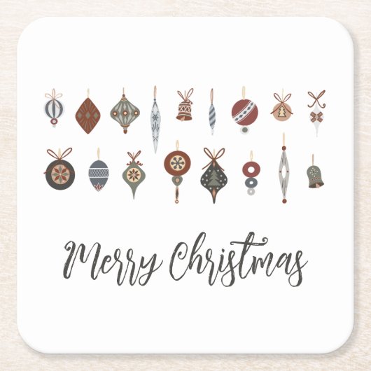 ヴィンテージメリークリスマスオーナメント スクエアペーパーコースター (正面)