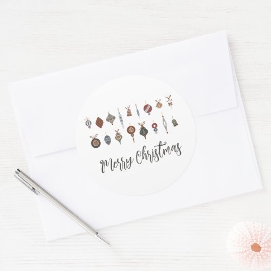 ヴィンテージメリークリスマスオーナメント ラウンドシール (封筒)