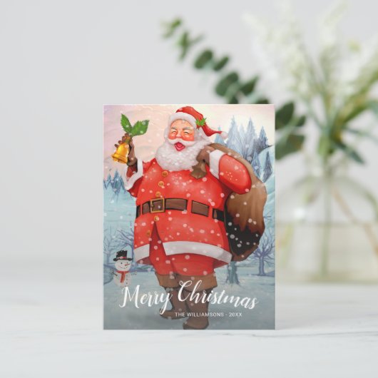 ヴィンテージメリークリスマスカスタムサンタさん家族の写真 ポストカード (スタンド正面)