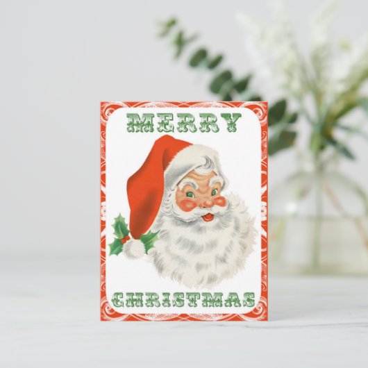 ヴィンテージメリークリスマスカスタムサンタさん家族の写真 ポストカード (スタンド正面)