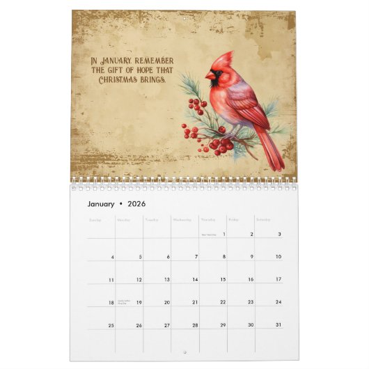 ヴィンテージメリークリスマスカレンダー カレンダー (1月 2026)