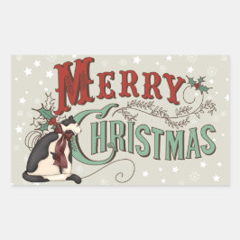 ヴィンテージメリークリスマスカントリーキャットホリデー 長方形シール