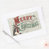 ヴィンテージメリークリスマスカントリーキャットホリデー 長方形シール (封筒)