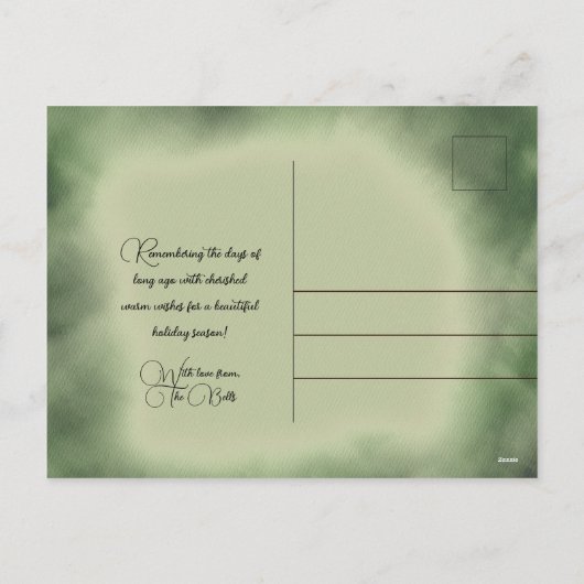 ヴィンテージメリークリスマスガールレッドドレスブラックキャット シーズンポストカード (裏面)