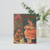 ヴィンテージメリークリスマスガール&ベア シーズンポストカード (スタンド正面)