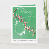 ヴィンテージメリークリスマスキャンディーケーン文字 シーズンカード (正面)